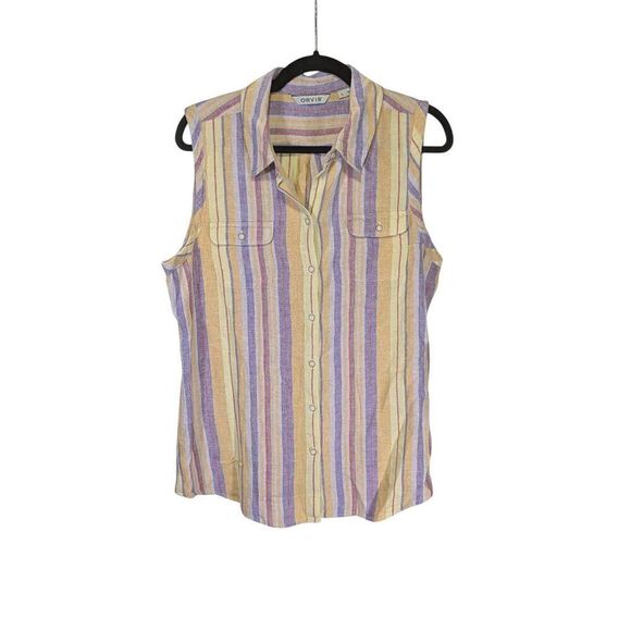 Orvis Tops - Orvis Linen Top Striped Sleeveless Shirt Pockets Women's L